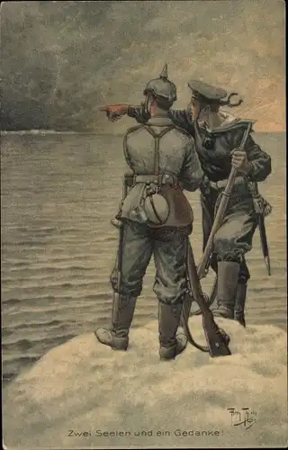 Künstler Ak Thiele, Arthur, Zwei Seelen und ein Gedanke, Soldat, Matrose