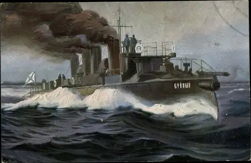 Künstler Ak Rave, Chr., Marine Galerie 35, Russisches Kriegsschiff, Buene, Torpedobootszerstörer