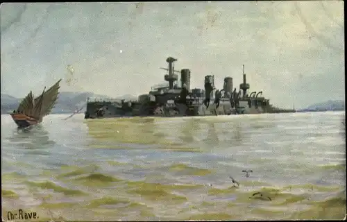 Künstler Ak Rave, Chr., Marine Galerie 289, Russisches Kriegsschiff, Pereswjet, Panzerschiff