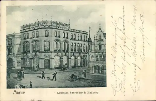 Künstler Ak Marne in Holstein Dithmarschen, Kaufhaus Schroeder & Hallberg