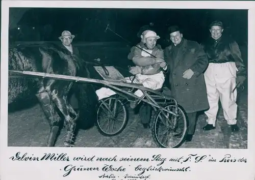 Foto Berlin Tempelhof Mariendorf, Trabrennen, Sieger Miller, Preis der Grünen Woche
