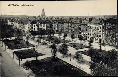 Ak Zwickau in Sachsen, Blick auf den Römerplatz, Häuserzeile