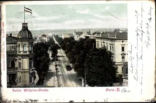 Ak Gera in Thüringen, Kaiser Wilhelm Straße, Straßenbahn