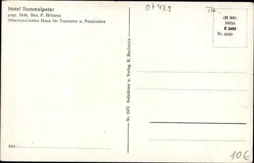 Ak Sitzendorf in Thüringen, Hotel Semmelpeter