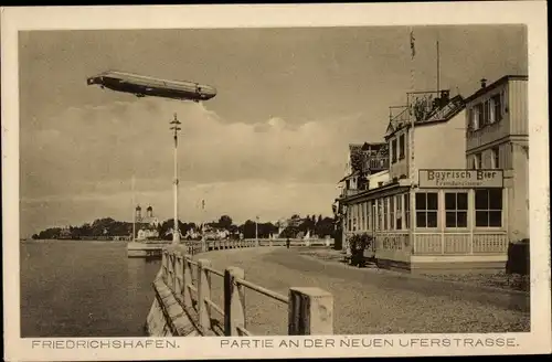 Ak Friedrichshafen am Bodensee, Partie an der neuen Uferstraße, Zeppelin, Pension