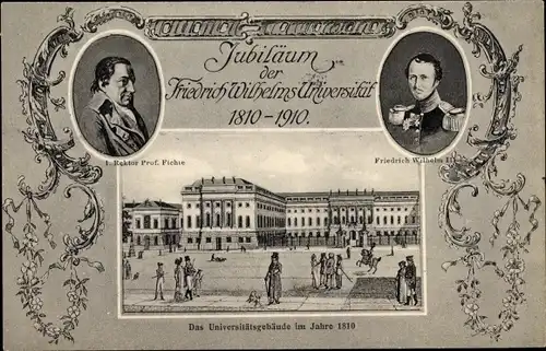 Passepartout Ak Berlin, Jubiläum der Friedrich Wilhelm Universität 1910, Rektor Fichte