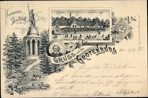 Litho Detmold in Nordrhein Westfalen, Grotenburg, Hermannsdenkmal, Gasthof