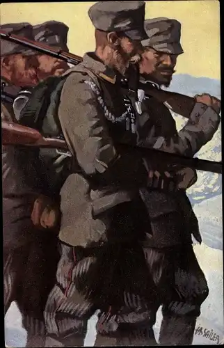 Künstler Ak Sailer, Jos. Andr., KuK Landsturm Patrouille, I. WK