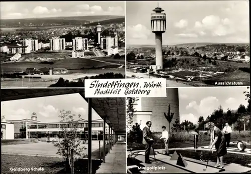 Ak Sindelfingen in Württemberg, Goldberg Schule, Minigolfplatz, Aussichtsturm