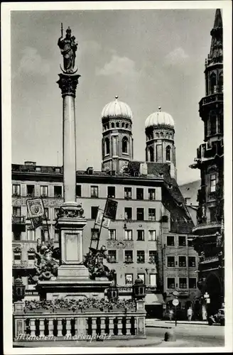 Ak München Bayern, Marienplatz mit Mariensäule u. Spitzen der Frauenkirche