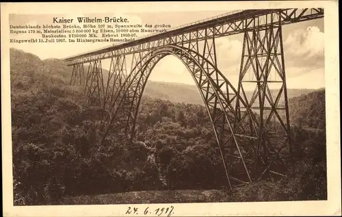Ak Müngsten an der Wupper Wuppertal, Kaiser Wilhelm-Brücke