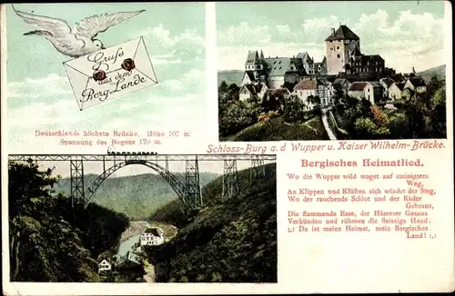 Lied Ak Müngsten an der Wupper Wuppertal, Kaiser Wilhelm-Brücke, Schloss Burg