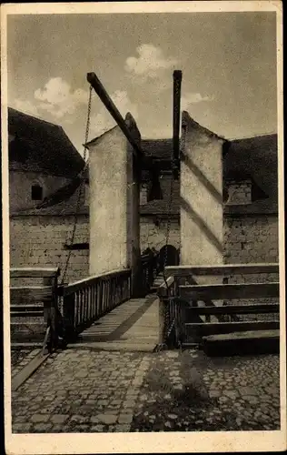 Ak Leibertingen Baden Württemberg, Burg Wildenstein, Zugbrücke und Burgeingang