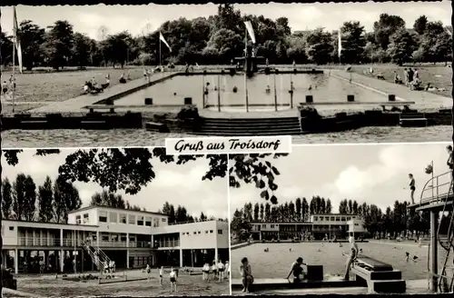 Ak Troisdorf Sieg, Schwimmbad, Gebäude, Sprungbretter, Badegäste