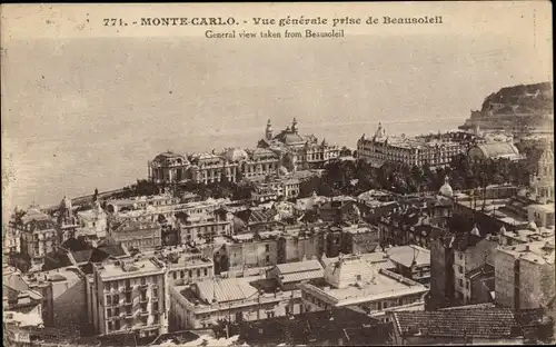 Ak Monte Carlo Monaco, Vue generale prise de Beausoleil