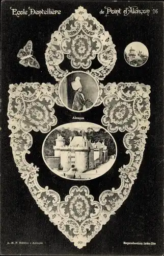 Ak Alencon Orne, Ecole Dentelliere de Point d'Alencon, Le Chateau, Serviette, Tracht