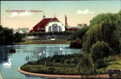 Ak Gelsenkirchen im Ruhrgebiet, Stadtgarten, Stadthalle, Schwäne