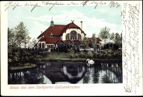 Ak Gelsenkirchen im Ruhrgebiet, Stadtgarten, Stadthalle, Schwan