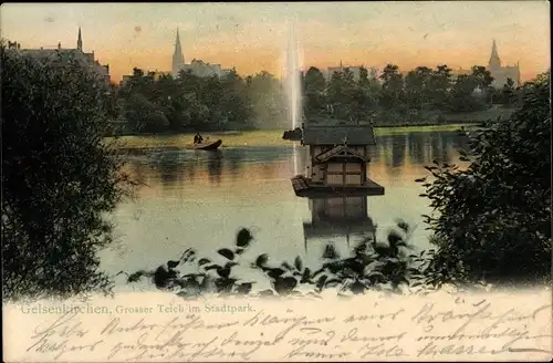 Ak Gelsenkirchen im Ruhrgebiet, Stadtgarten, Großer Teich, Ruderboot