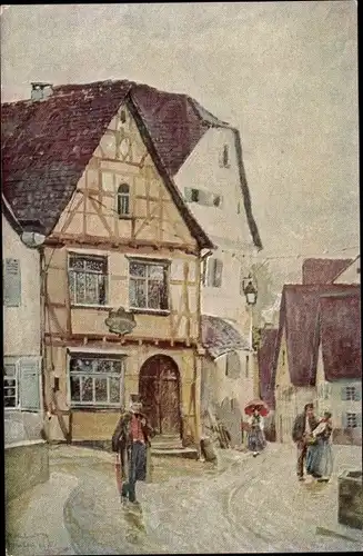 Künstler Ak Marbach am Neckar, Blick auf Schillers Geburtshaus