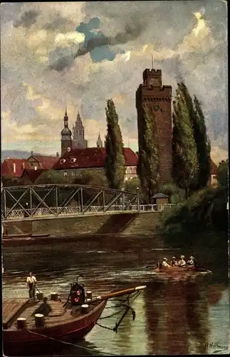 Künstler Ak Hoffmann, H., Heilbronn in Baden Württemberg, Brücke über den Neckar, Götzenturm