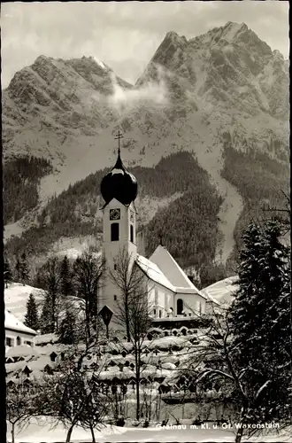 Ak Grainau in Oberbayern, Kleiner u. Großer Waxenstein, Kirche