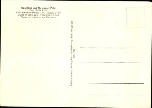 Ak Kinheim an der Mosel, Gasthaus und Metzgerei Pohl, Innenansicht