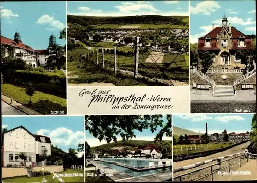 Ak Philippsthal an der Werra, Gasthaus zur Sommerliede, Freibad, Rathaus, Schloss