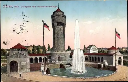 Ak Düren im Rheinland, Cölnplatz mit Wassserturmanlage