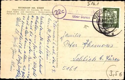 Ak Obermaubach Kreuzau in der Eifel, Restaurant Jak. Strepp