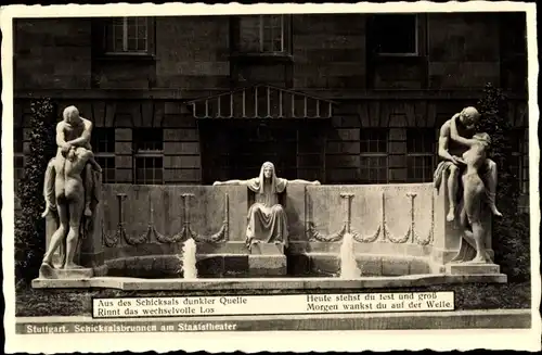 Ak Stuttgart in Württemberg, Schicksalsbrunnen am Stadttheater