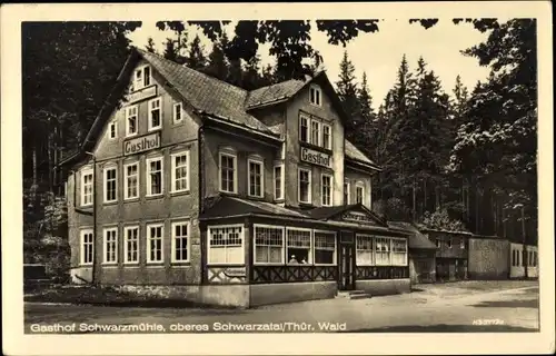 Ak Oberes Schwarzatal in Thüringen, Gasthof Schwarzmühle im Thüringer Wald