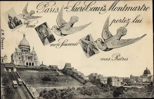 Ak Paris XVIII. Arrondissement Buttes-Montmartre, Schwalbenpost, Briefe, Sacre Coeur