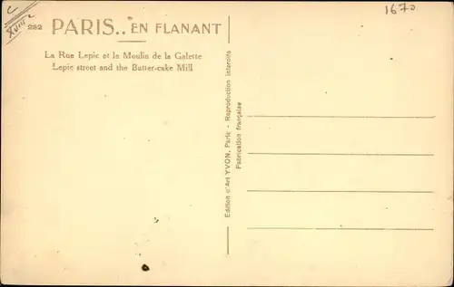 Ak Paris XVIII. Arrondissement Buttes-Montmartre, La Rue Lepic, Moulin de la Galette