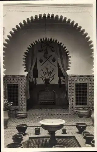 Foto Ak Tetuan Tétouan Marokko, Gebäude, Tempel, Blumen, Innenansicht