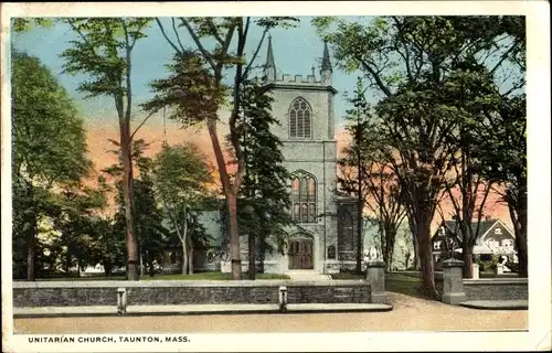 Ak Taunton South West England, Unitarían Church, Mass, Straßenpartie