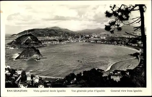 Ak Donostia San Sebastian Baskenland, Gesamtansicht über den See