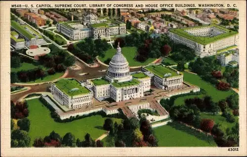 Ak Washington DC USA, Supreme Court, Libary of Congress & House Office Buildings, Fliegeraufnahme