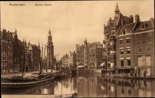 Ak Amsterdam Nordholland Niederlande, BInnen Amstel, Blick über Fluss