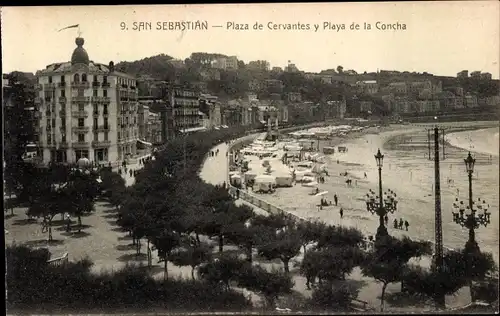 Ak Donostia San Sebastian Baskenland, Plaza de Cervantes y Playa de la Concha