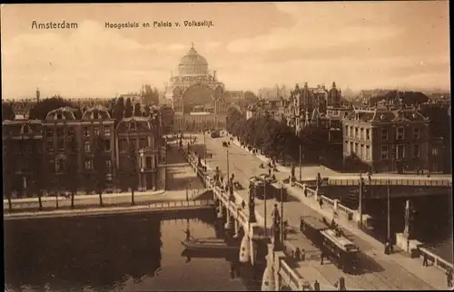 Ak Amsterdam Nordholland Niederlande, Hoogesluis en Paleis v. Volksvlijt, Panorama