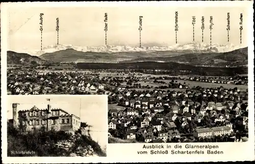 Ak Wettingen Kanton Aargau, Gesamtansicht, Glarneralpen, Schloss Schartenfels