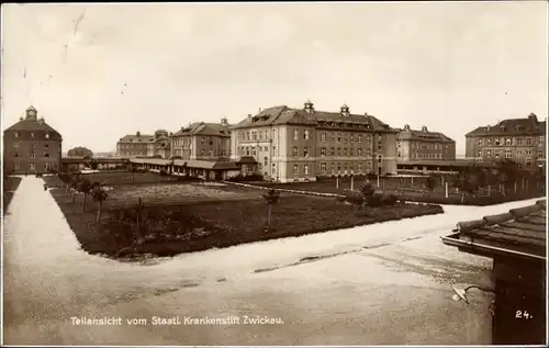 Ak Zwickau in Sachsen, Staatliches Krankenstift, Teilansicht