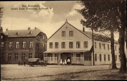 Ak Bad Bramstedt in Holstein, Hotel Stadt Hamburg, Postamt, Auto