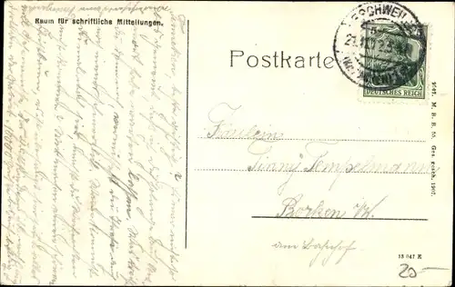 Passepartout Ak Eschweiler Nordrhein Westfalen, Indepartie mit Postamt, Postbote, Reichsbanknote