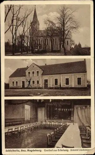 Ak Schleibnitz Wanzleben Börde in Sachsen Anhalt, Gasthof zur Erholung, Innenansicht, Kirche
