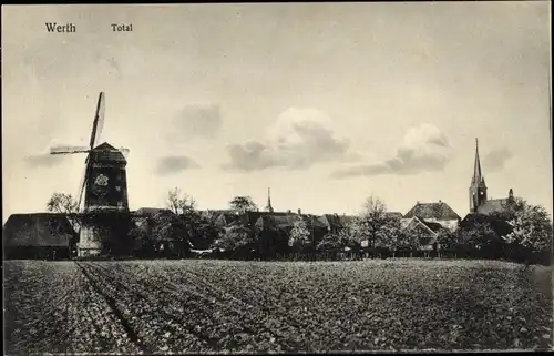 Ak Werth Isselburg in Westfalen, Totalansicht der Ortschaft, Windmühle