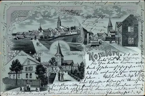 Mondschein Litho Homberg Ratingen Nordrhein Westfalen, Kirche, Schule, Blick auf den Ort