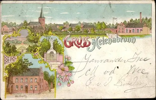 Litho Helenabrunn Viersen in Nordrhein Westfalen, Denkmal, Blick auf den Ort, Gasthaus