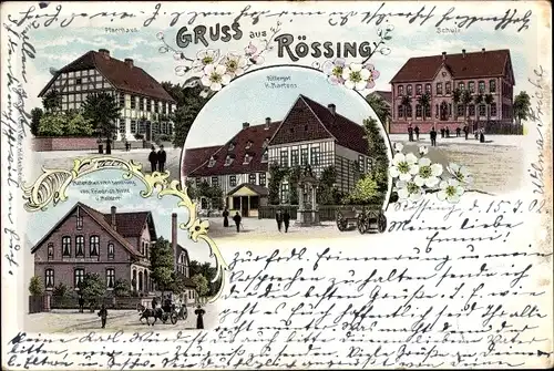 Litho Rössing Nordstemmen Niedersachsen, Rittergut Martens, Schule, Pfarrhaus, Kolonialwarenhandlung